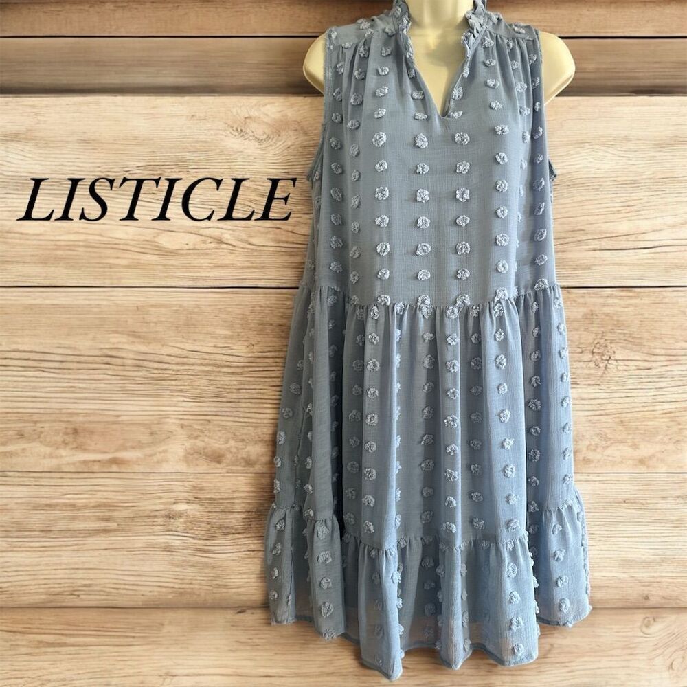 Listicle Periwinkle Blue Bohemian Sleeveless Tiered Pockets Lined Dress